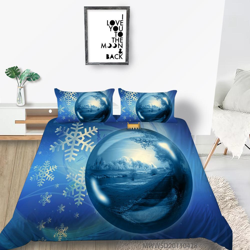 Polyester 3D Digital Printing Quilt Cover Pillowcase Three-Piece Christmas Gift