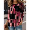 Striped Checkered Printed Pattern Women's Long Sleeved T-shirt, Winter Warm T-shirt Top, Fashionable Casual T-shirt, Must-have Top for Parties