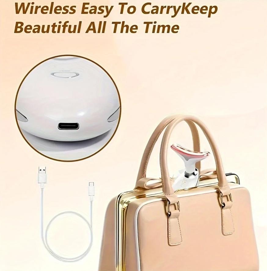 USB Rechargeable Neck and Face Skin Massager with 7 LED Light Modes, Vibrating Facial Beauty Instrument , Skin Care Device