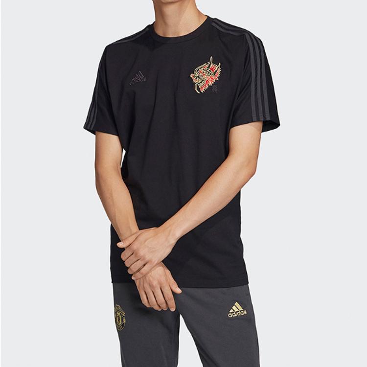 Adidas MUFC CNY Tee With Logo Print Crew Neck Short Sleeve Men Tops Black FH8544