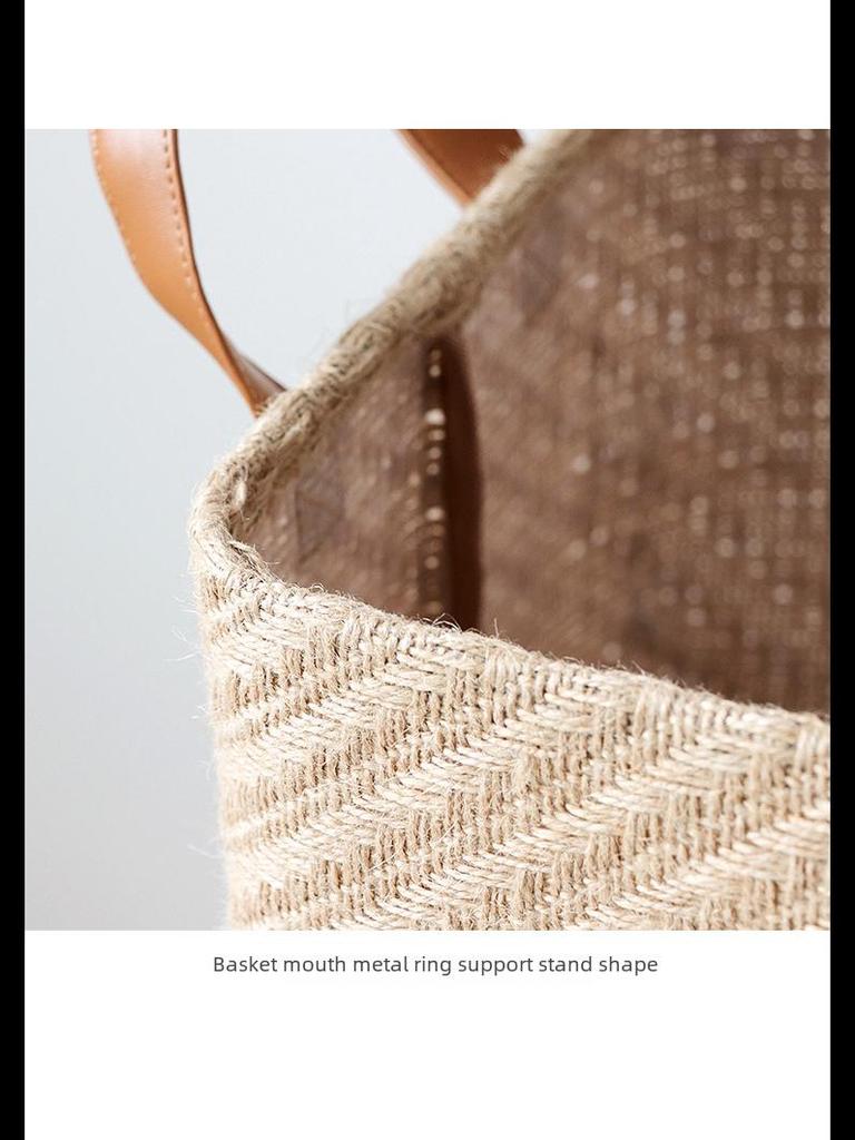 Simple Foldable Woven Jute Fabric Storage Basket for Wardrobe