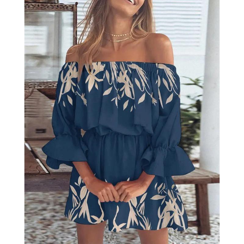Damen Ein-Schulter-Druckkleid