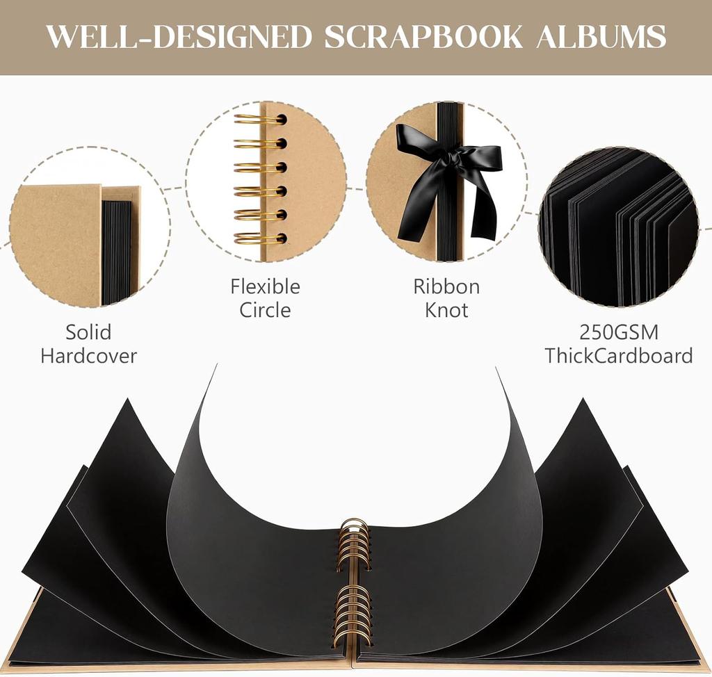 Blank Black/Brown Scrapbook Album – 40 Pages of 300g Acid-Free Cardstock for Modern Collage & Art Journals