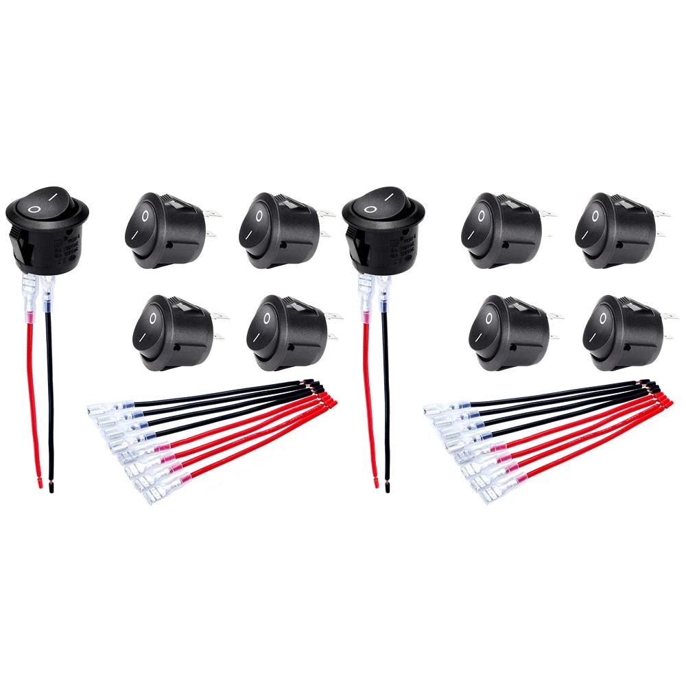 

5/10 шт. Круглый кулисный переключатель ВКЛ Выкл SPST 20 мм Мини 12 Вольт Тумблер 12 В для Автомобиля Автомобильный RV 2-контактный переключатель 120 В с проводкой