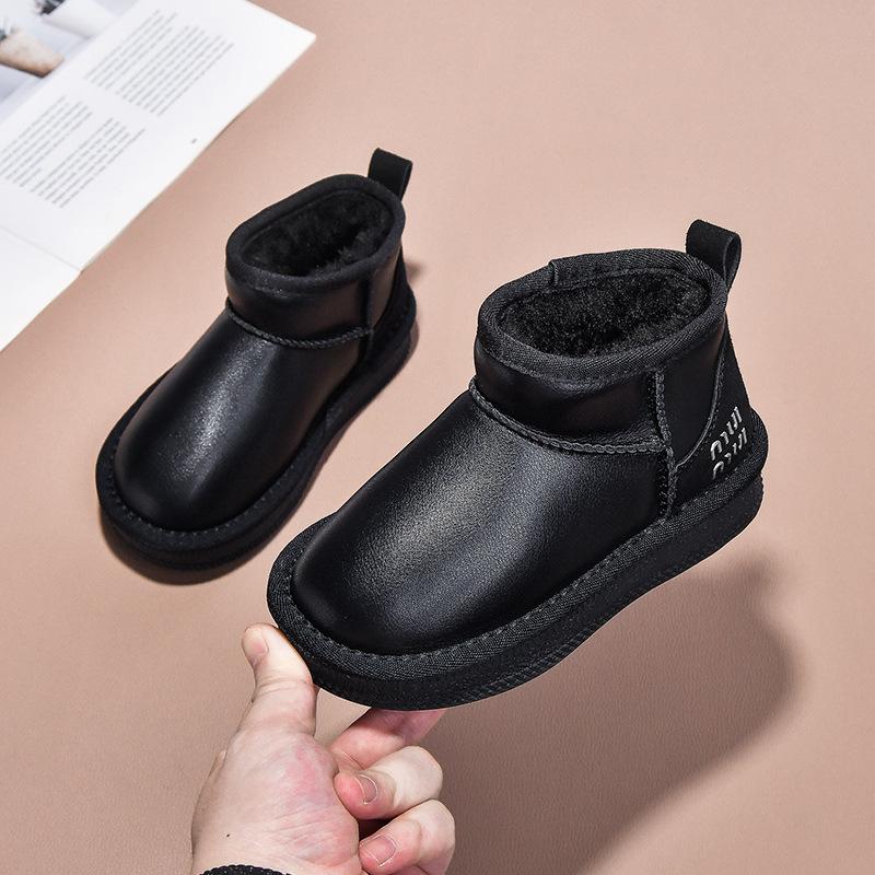 Winter Baby Snow Boots Leather Warm Plush Little Boys Shoes Non-slip Fashion Toddler Girls Boots