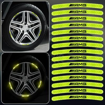 Auto Radnaben Reflektierender Aufkleber Felgen Reflektierende Streifen Für Mercedes Benz AMG W212 W205 W246 W177 W176 W213 GLC GLE GLS ML Willkommen Laserleuchte