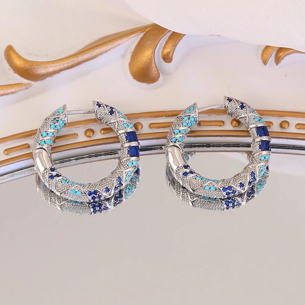 Blaue Inlay-Creolen für Damen Modisches Statement-Design Ohrringe für Party und tägliches Tragen