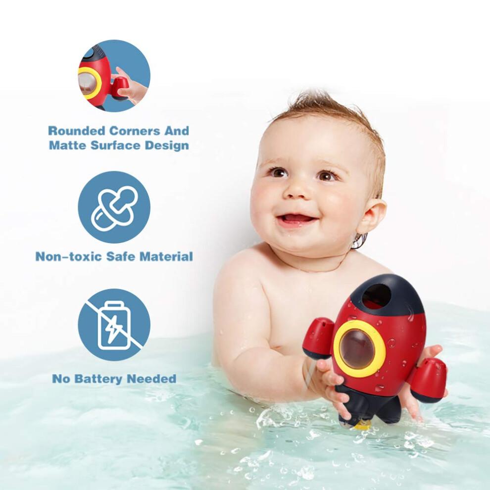 Bath Toys for Toddlers with Dunk and Launch Rocket, Rotating Dome Fountain and Water Spray