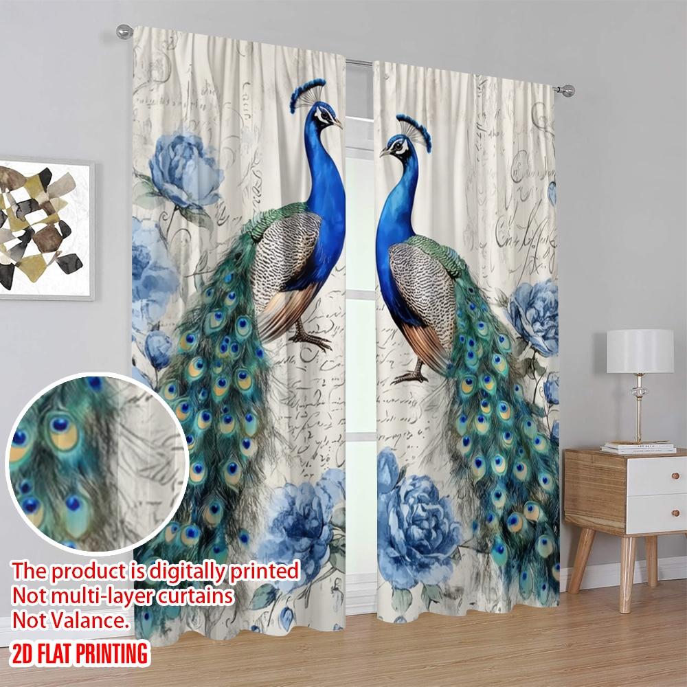 2pcs,2D plane printing Popular Curtain Panels Peacock Romance Versatile 100% Polyester (without rod) Decorations For Home Use