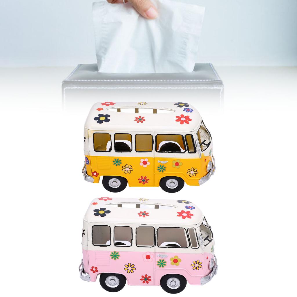Tissue Box Holder Vintage Creative Bus Shape Iron Tissue Box Cover for Decoration Desktop Ornament For Kitchens Living Rooms