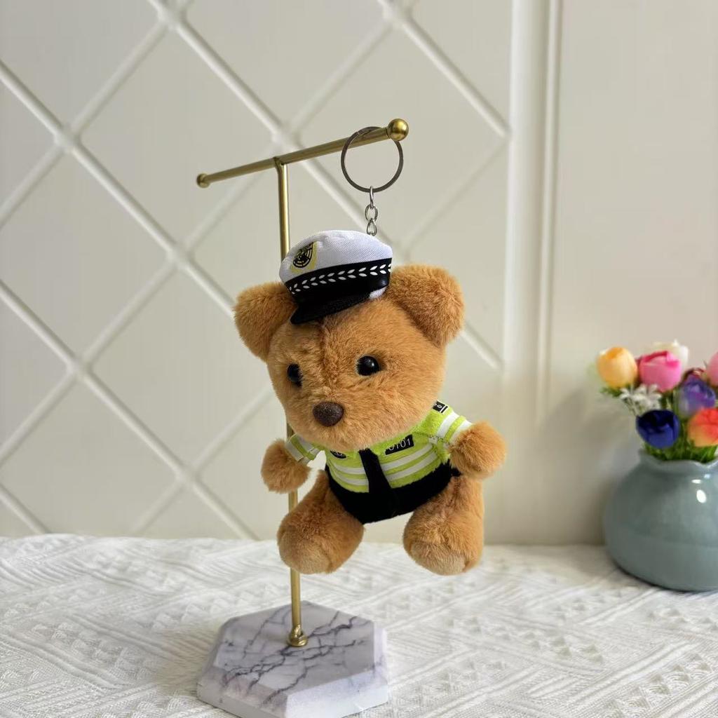 Police bear doll Traffic police bear pendant plush toy doll Fire police bear schoolbag pendant keychain