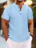 Maglietta Henley da Uomo Estiva in Misto Cotone, Tinta Unita Scollo a V con Bottoni Manica Corta Casual con Texture Rugosa