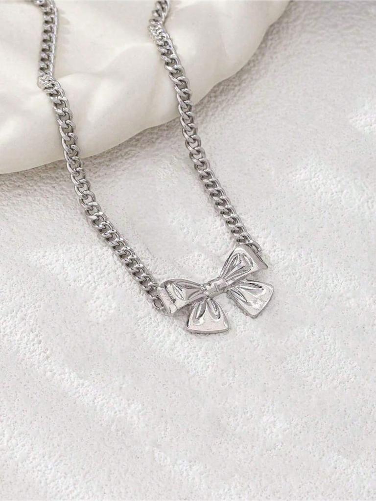 1pc Fashionable Chain With Bowknot Pendant Necklace, Fresh And Cute Elegant Design Suitable For Women's Daily Wear, Parties And Dates, Great Gift