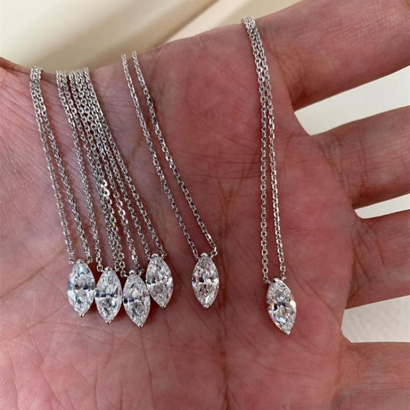 Stainless Steel Waterproof Silver-Plated Horseeye Zircon Pendant Necklace for Women Luxury Clavicle Chain Jewelry Christmas Gift