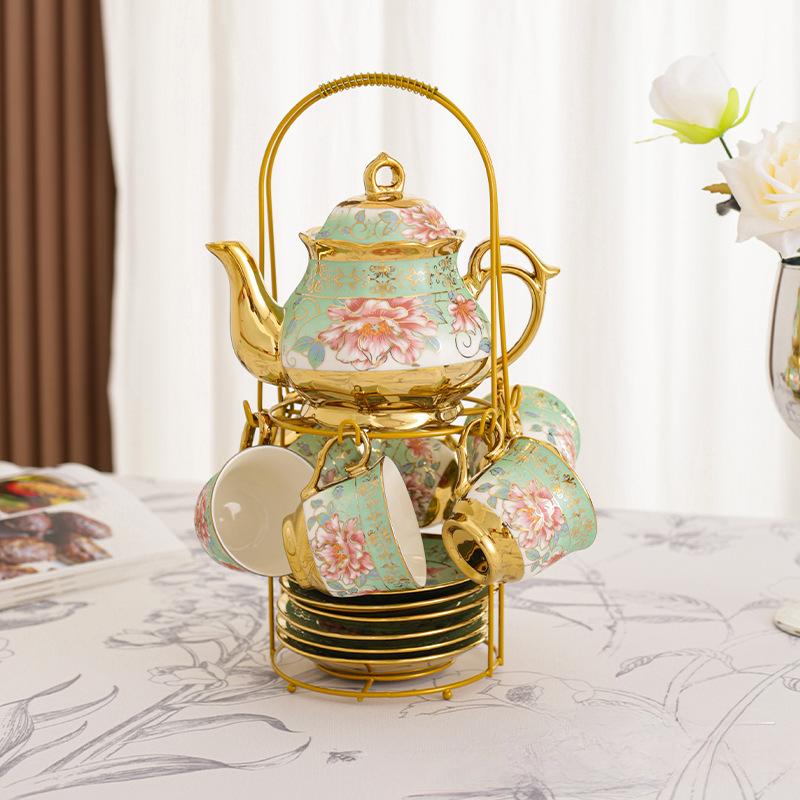 European Ceramic Coffee Cup and Plate Set, Afternoon Tea Set, Electroplated Coffee Utensils Set