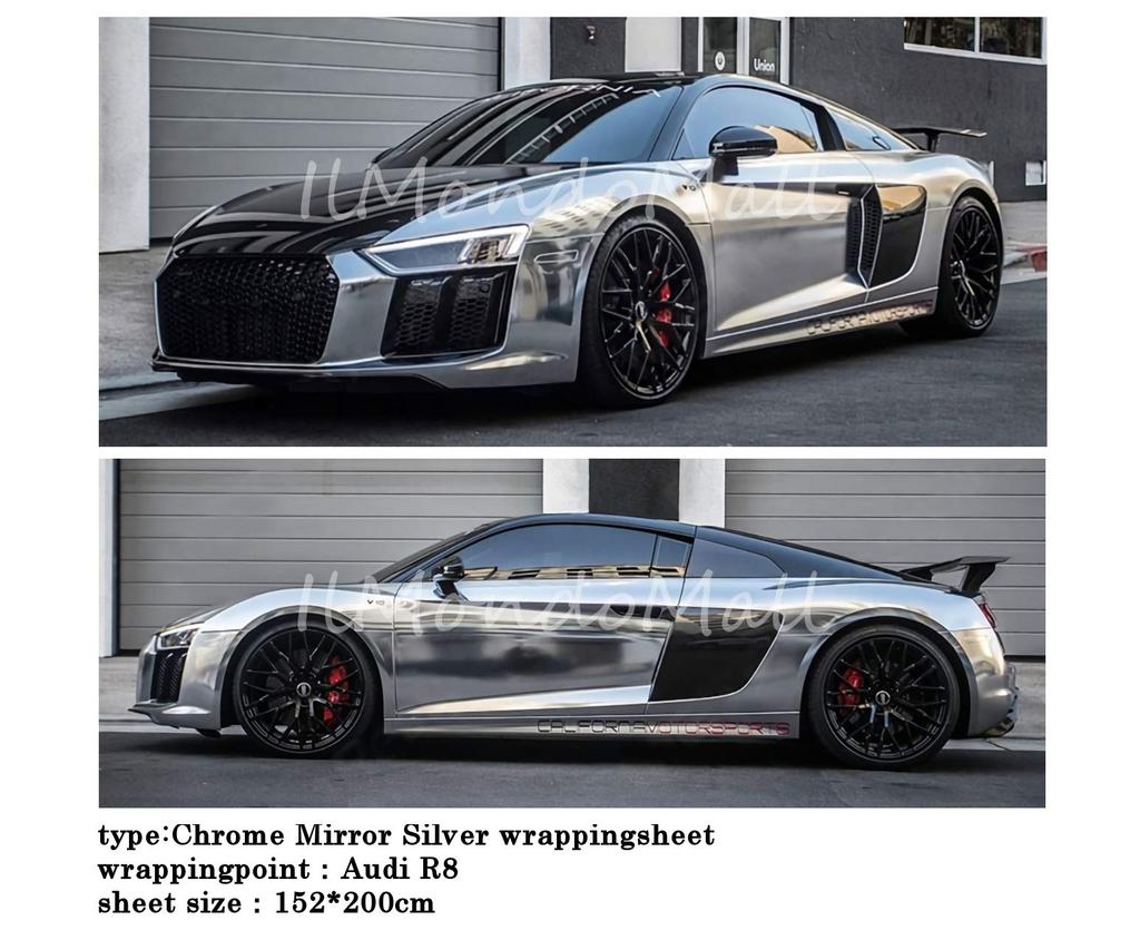 IlMondoMall Poly Chrome Plated Silver Mirror Finish Car Wrapping Sheet x Plated Silver (152 35cm, (Advanced Edition))