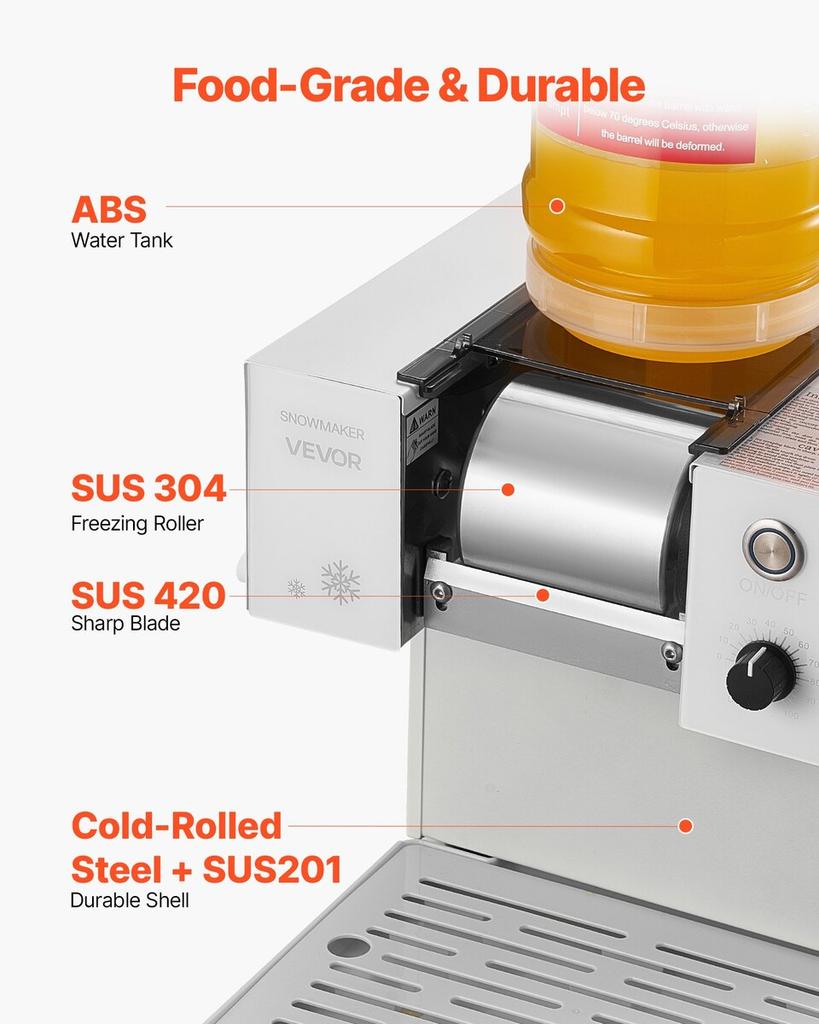 Snowflake Ice Machine, 40KG/24H Snowflake Ice Maker, Ice-Shaver Machine with Stainless Steel Blade, Electric Snow Cone Maker with 1.8L Tank, 90S Fast