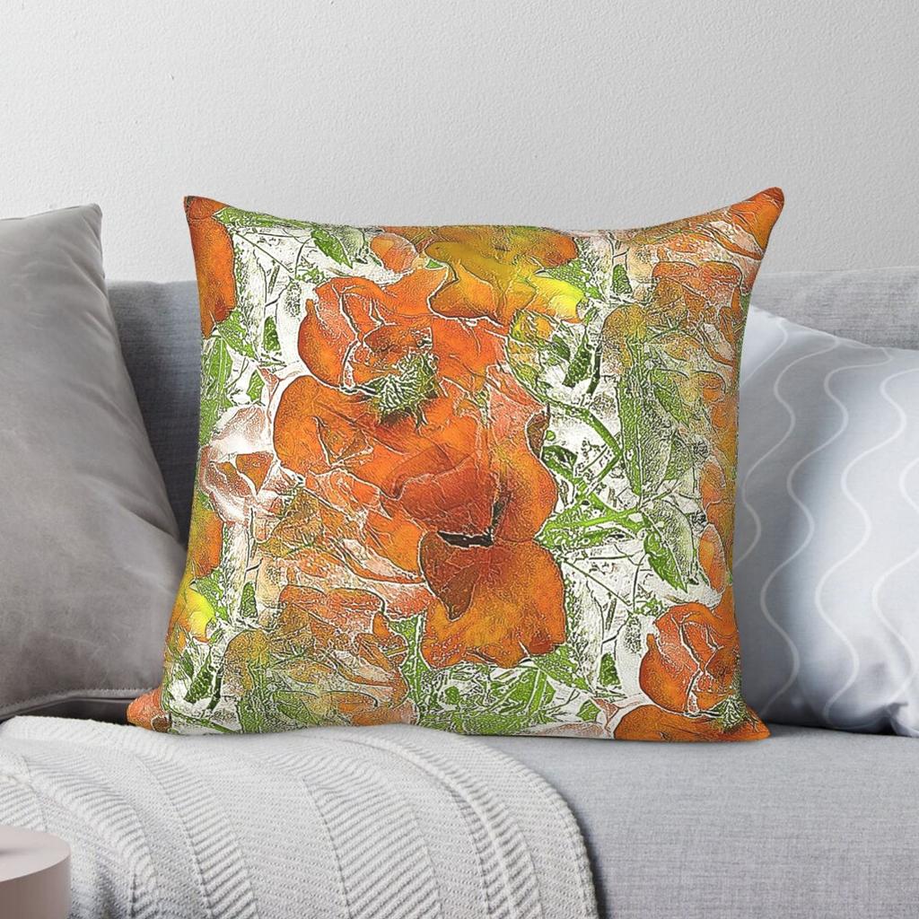 Abstract Floral Orange Pillowcase Polyester Linen Velvet Printed Zip Decor Pillow Case Bed Cushion Cover 45x45