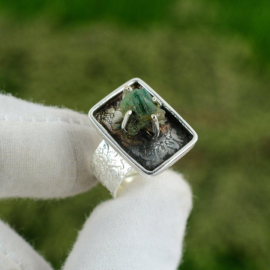 Natural Apatite Rough Gemstone Multi Stone Adjustable Ring 925 Sterling Silver Adjustable