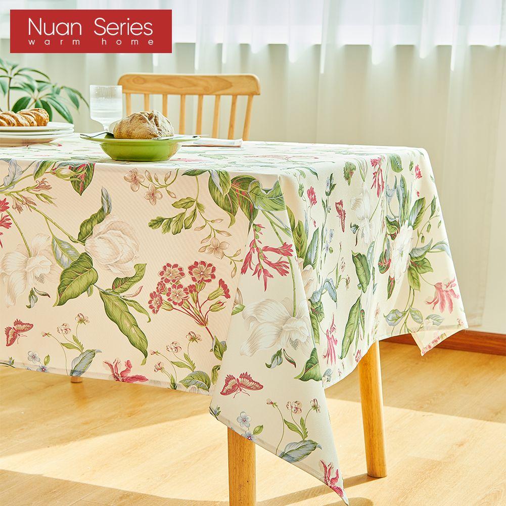 1PC Simple Spring Pastoral Print Tablecloth Fringe Decor for Tables Dining Coffee Makeup Table Decor Nuan Series