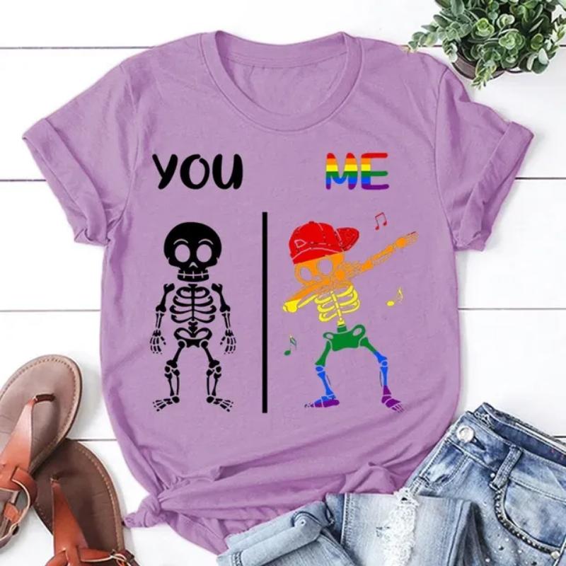 New Funny Lgbt You Me Dab Skeleton T Shirt Unisex Short Sleeve O Neck Summer Casual Letter Printing T-Shirt Top Tee