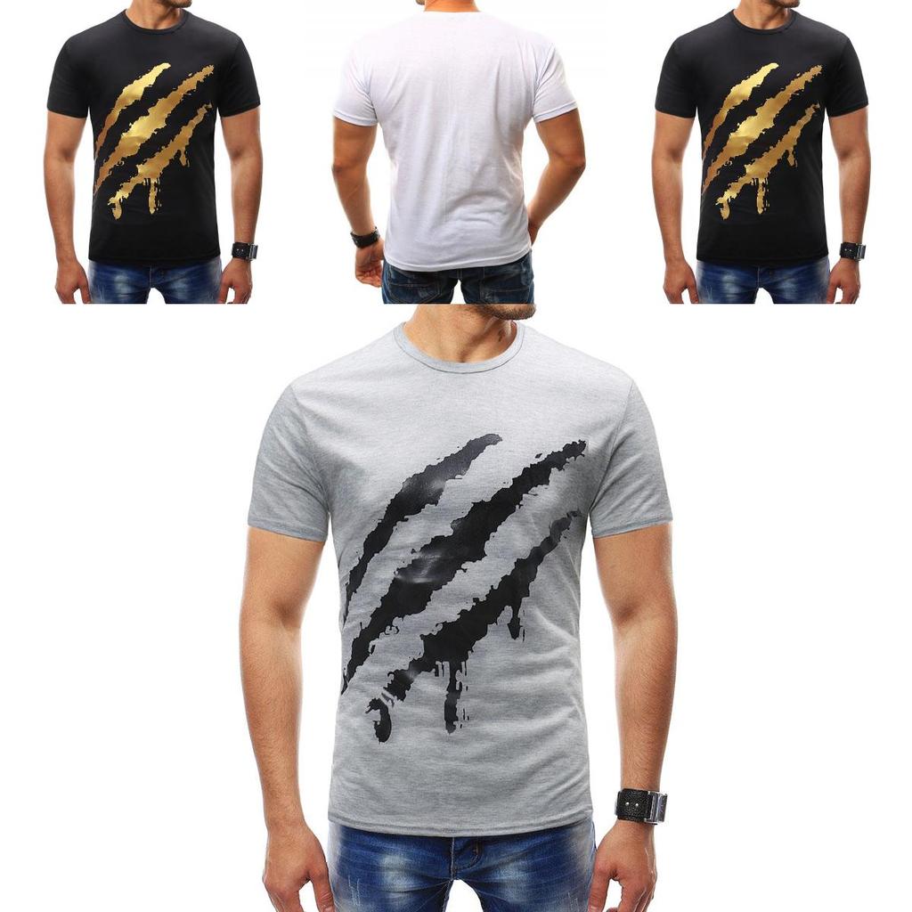 Hochwertiges Herren Sommer Marken Kurzarm Krallenflaggen Druck O-Ausschnitt Schlankes T-Shirt Tops Für Stilvollen Komfort