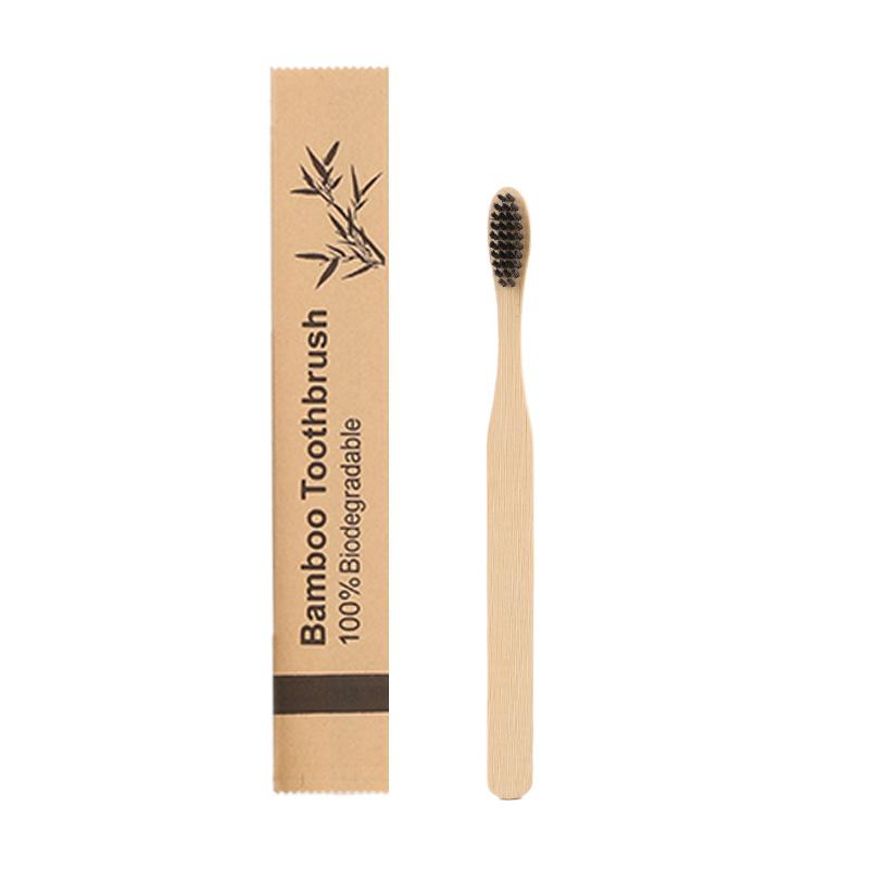 Disposable Eco Friendly Square Handle Soft Bristle Natural Biodegradable Kraft Paper Bag Bamboo Toothbrush