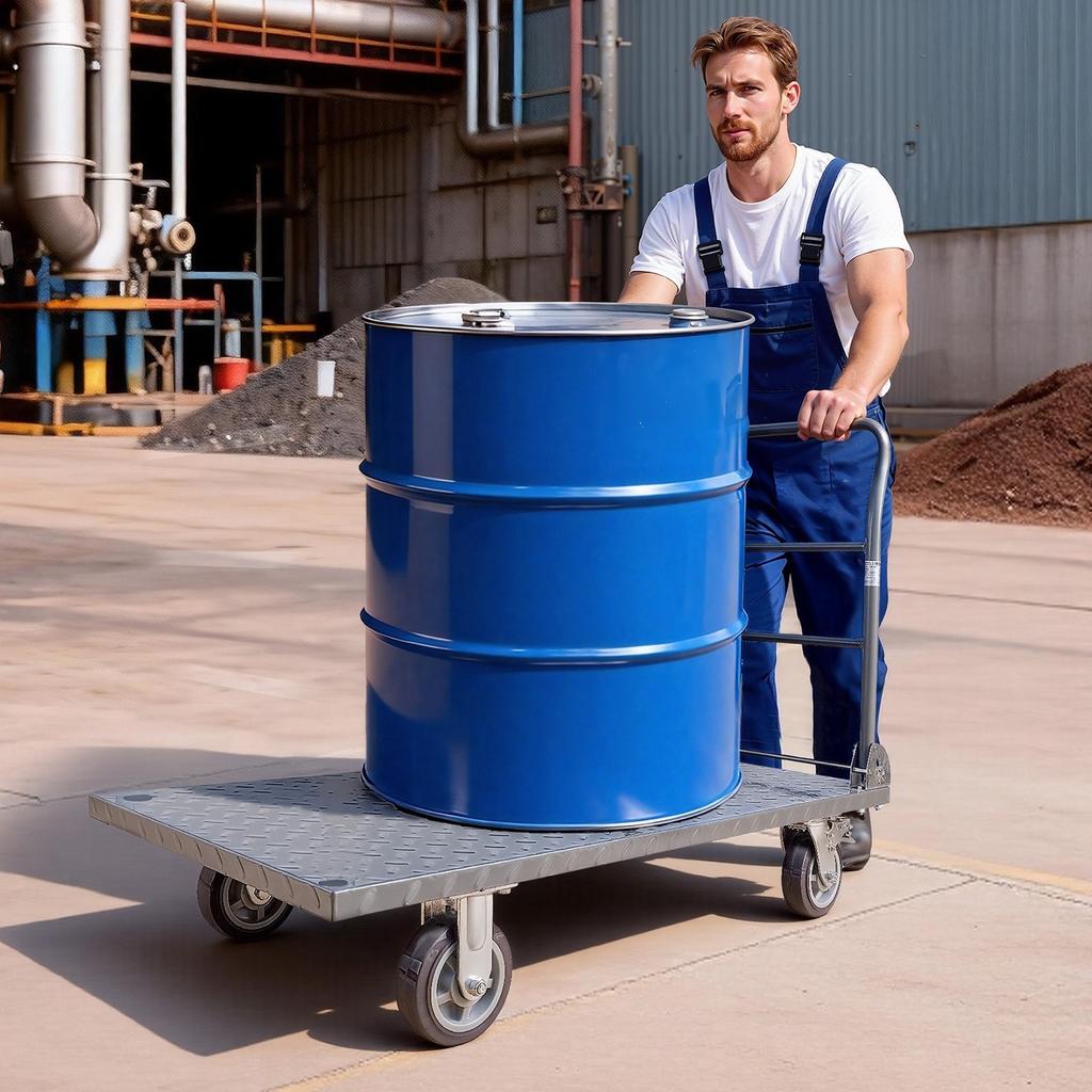 Platform Truck, 1202.02 kg Capacity, Heavy Duty Flatbed Cart Dolly with Detachable Guardrail and Swivel Wheels, Foldable Hand Push Truck, for