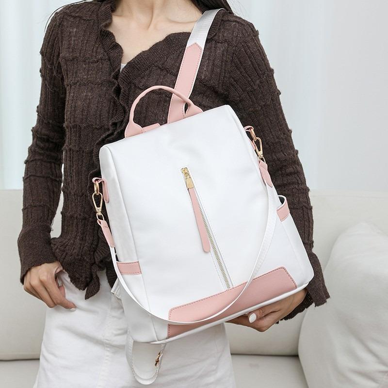 Female Backpacks with PU Zippers Casual Bags High Capacity Basic Style Trend Contrasting Colors New Fashion
