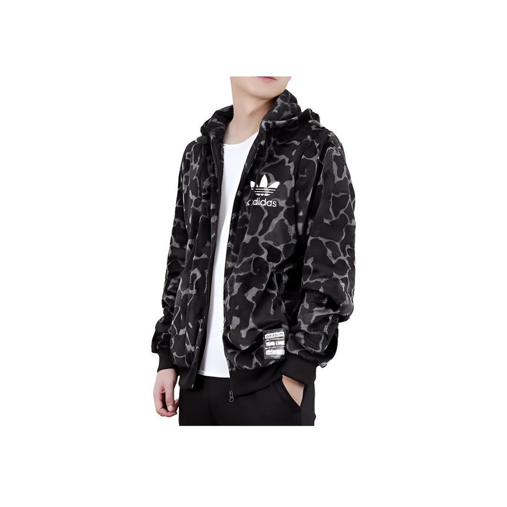 Adidas Originals Clover Camouflage Fleece-Lined Warm Hoodie Jacket Men Jackets Dark-Brown CD1716