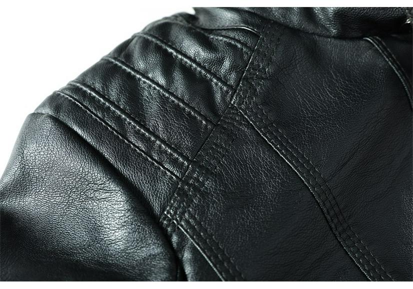 European Women's Slim Fit PU Leather Motorcycle Jacket with Detachable Hood