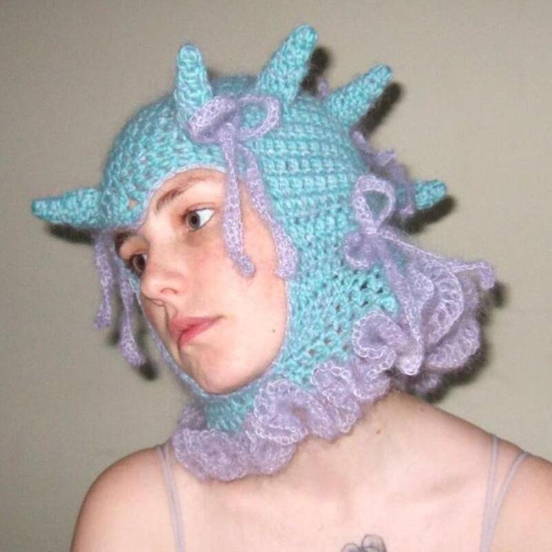 

Новая вязаная крючком забавная шапка с крестообразным рогом, персонализированная балаклава