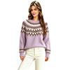2026 Autumn and Winter Retro Fair Island Jacquard Crew Neck Sweater Women's Loose Lazy Soft Waxy Knitted Sweater Jumper