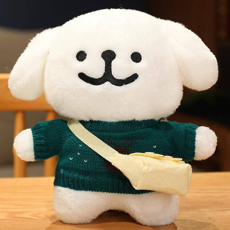 Cute Korean Maltese Dog Plush Toy Stuffed Soft Animal Cartoon Puppy Wear Clothes Pillow Birthday Christmas Gift for Kids