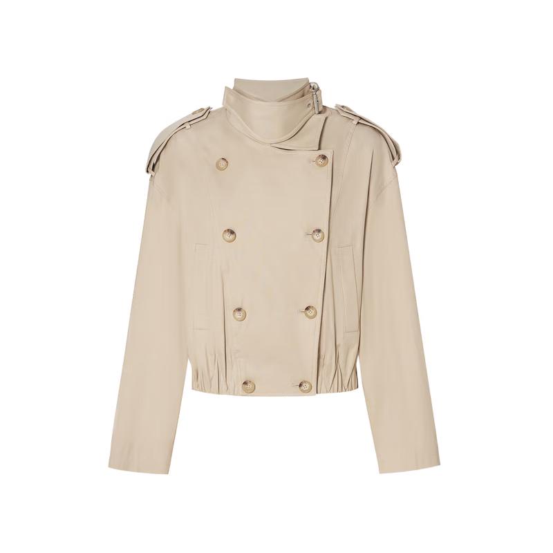 

MO&Co. 2024 Весеннее короткое двубортное тренч-пальто с большим лацканом S 160