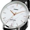 CaSio Men S Quartz Watch White Marble   Black Leather Mtp Vt01lm 7a