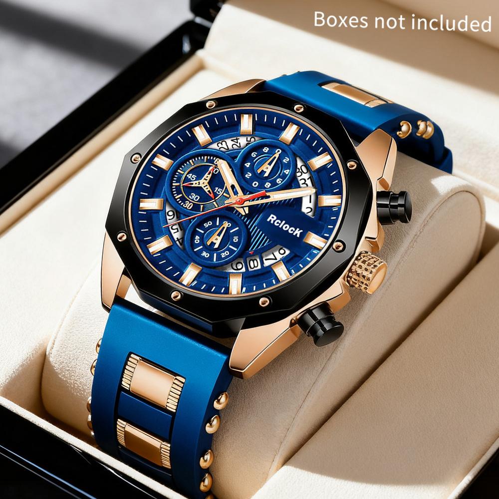 1 Stück Herren Sport Quarzuhr Großes Zifferblatt Armbanduhr Silikonarmband Datum Männlich Business Casual Uhr Geschenk