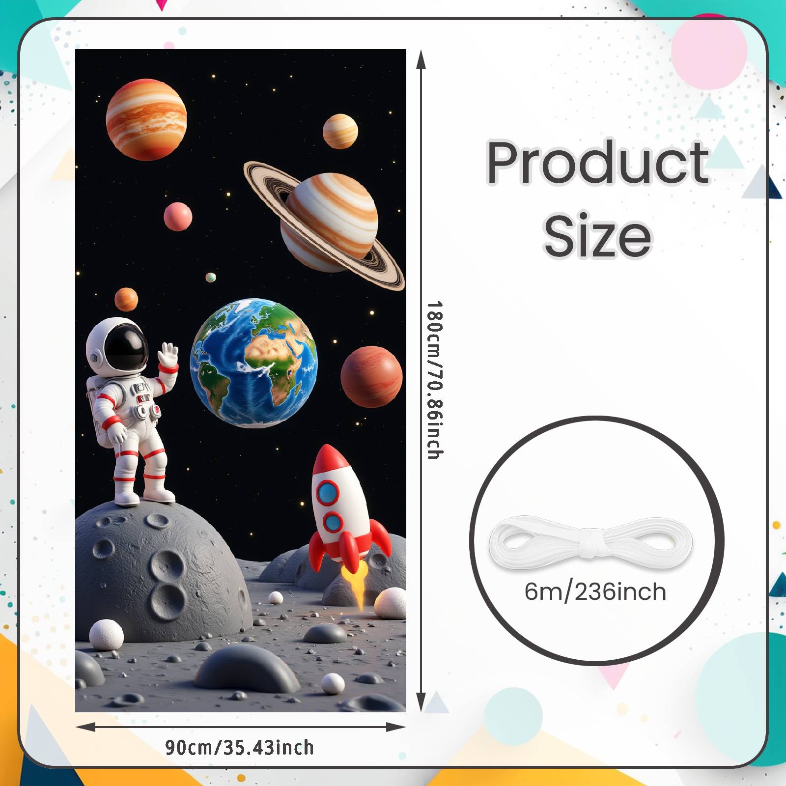 Starry Sky Display 3d Effect Rocket Background Planets Banner Starry Sky Cosmic Banner For Party Background Kids Party Room