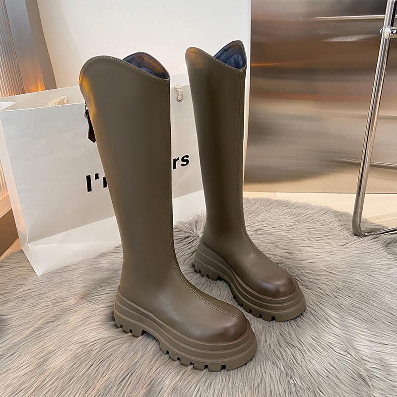 Korean version but knee women's boots 2025 autumn new thick-soled boots velvet thin Internet celebrity knight boots