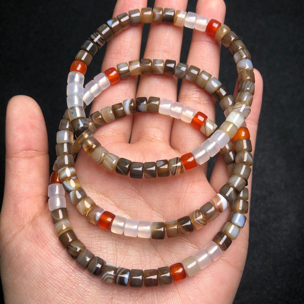 Colorful Silk-Wrapped Agate Spacer Beads Bracelet - Thick Straight Cut, Single Strand DIY Cultural Accessories