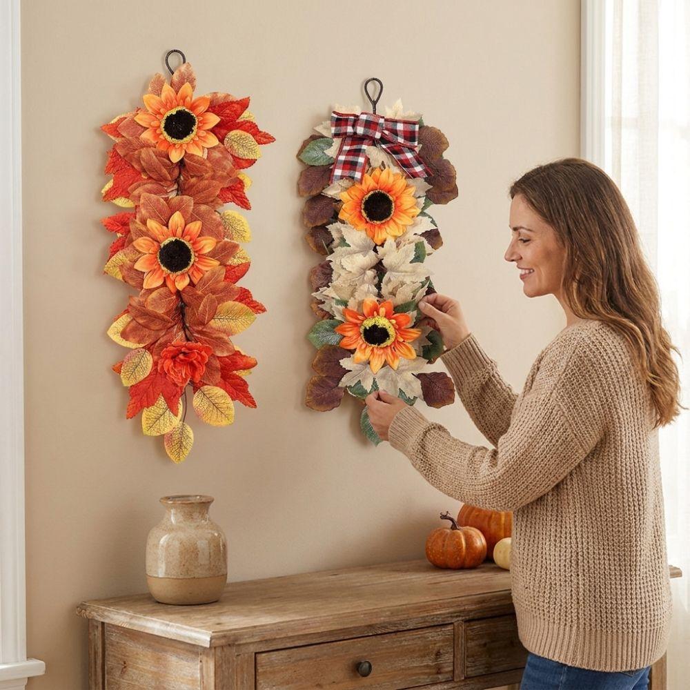 UV Resistant Autumn Sunflower Wall Hanging Front Door Artificial Floral Home Indoor Decor