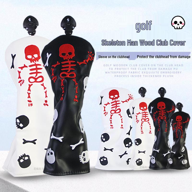 Skull Embroidered Golf Wood Headcover with Rotating Number Tag (1/3/5/UT)