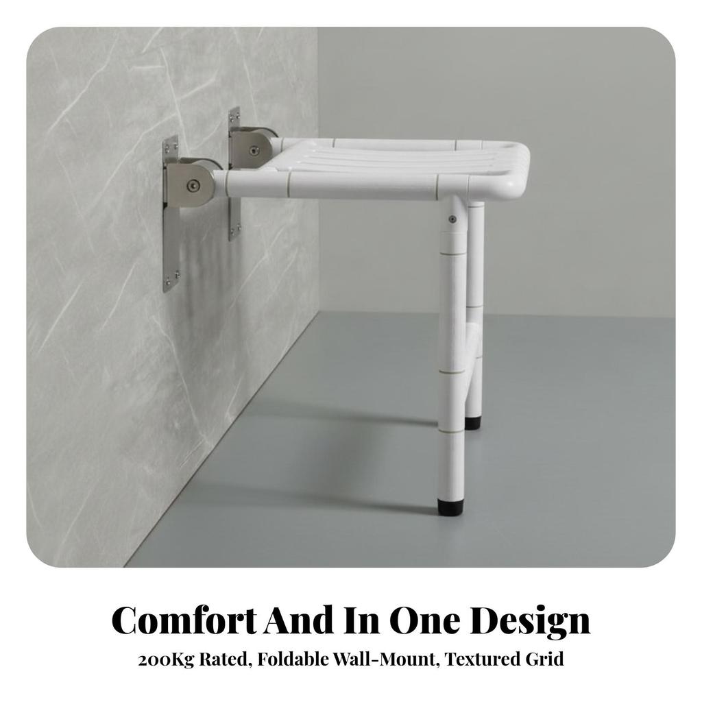 Wall-Mounted Shower Seat Space-Saving Bath Chair Sturdy for Elderly, Seniors
