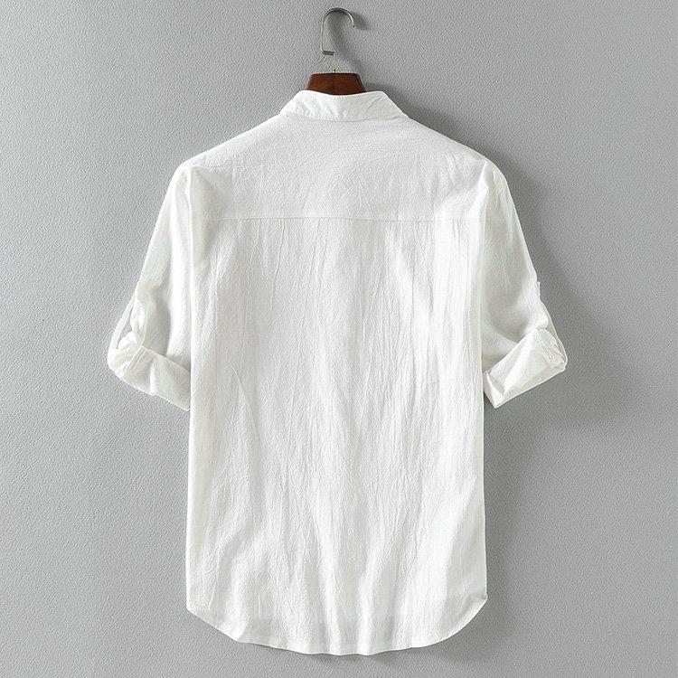 2022 Summer New Casual Men's Shirt Cotton Solid Color Three Quarter Shirts For Men