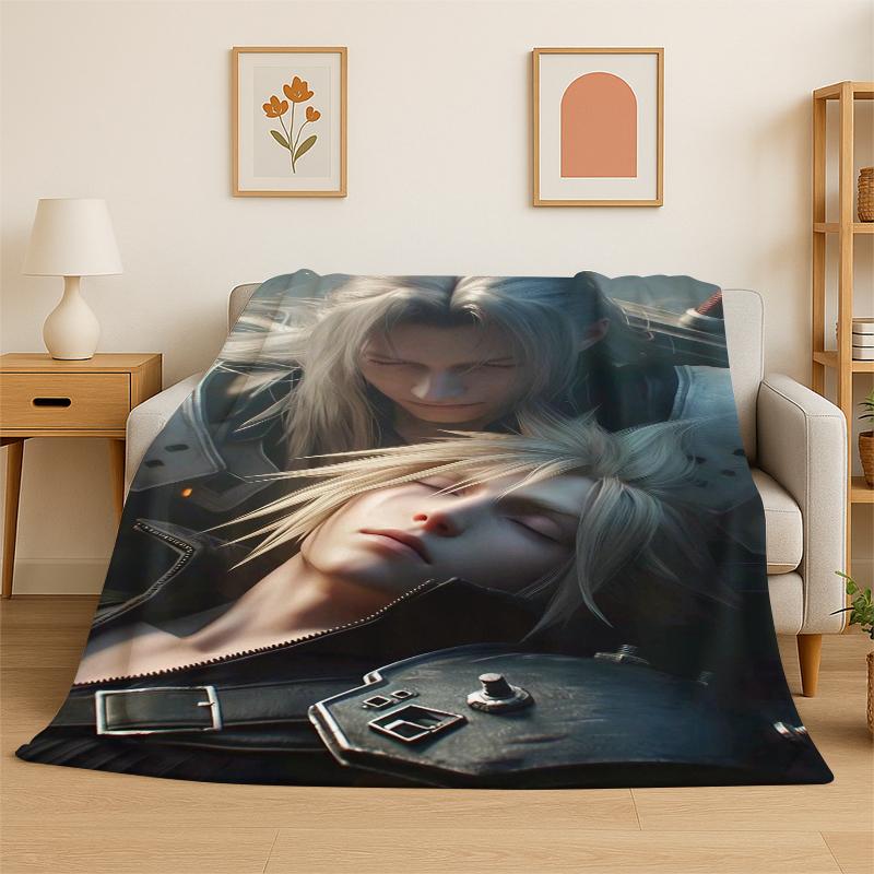 

Cloud Tifa Final Fantasy Games Sephiroth Flannel Blanket Soft Warm Throw Blanket for Bedroom Living Room Bed Travel Picnic Gift 75x90cm