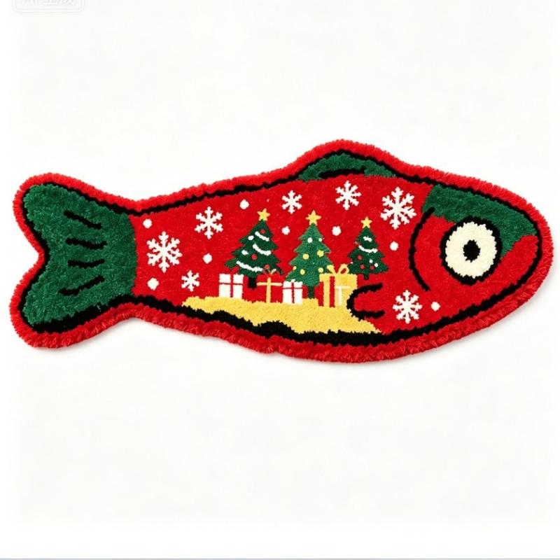 Cute Cartoon Cat Fish Shape Soft Plush Rug Non Slip Absorbent Floor Mat for Kids Bedroom Home Gift
