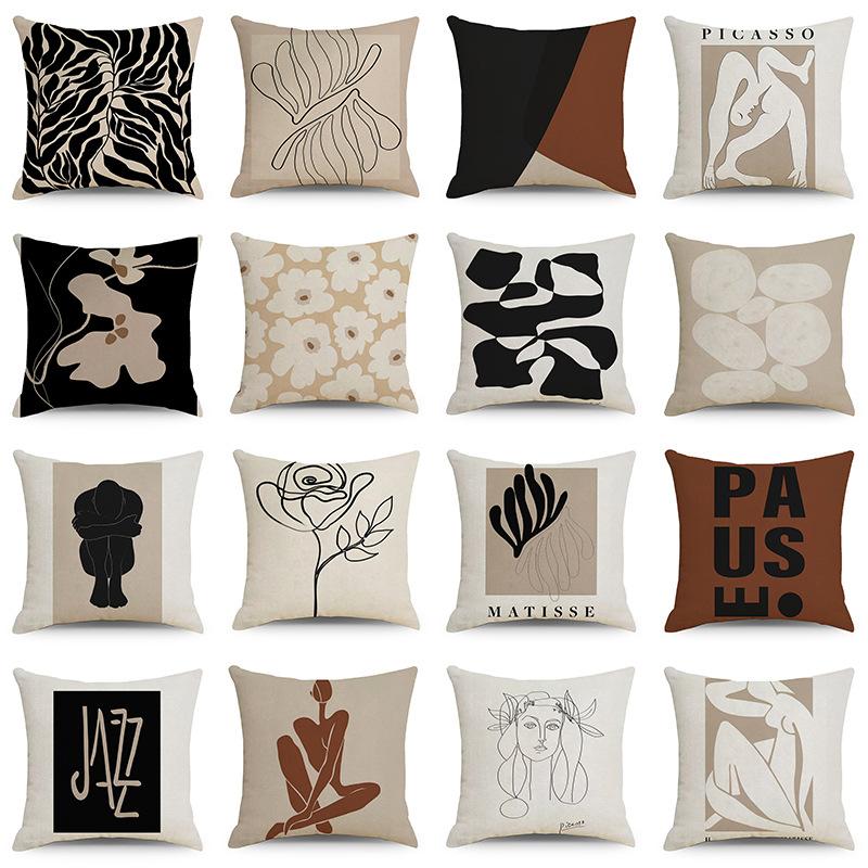 Nordic Abstract Linen Pillowcase Simple Black and White Ins Household Goods Sofa Bedside Car Pillow Cushion Cover