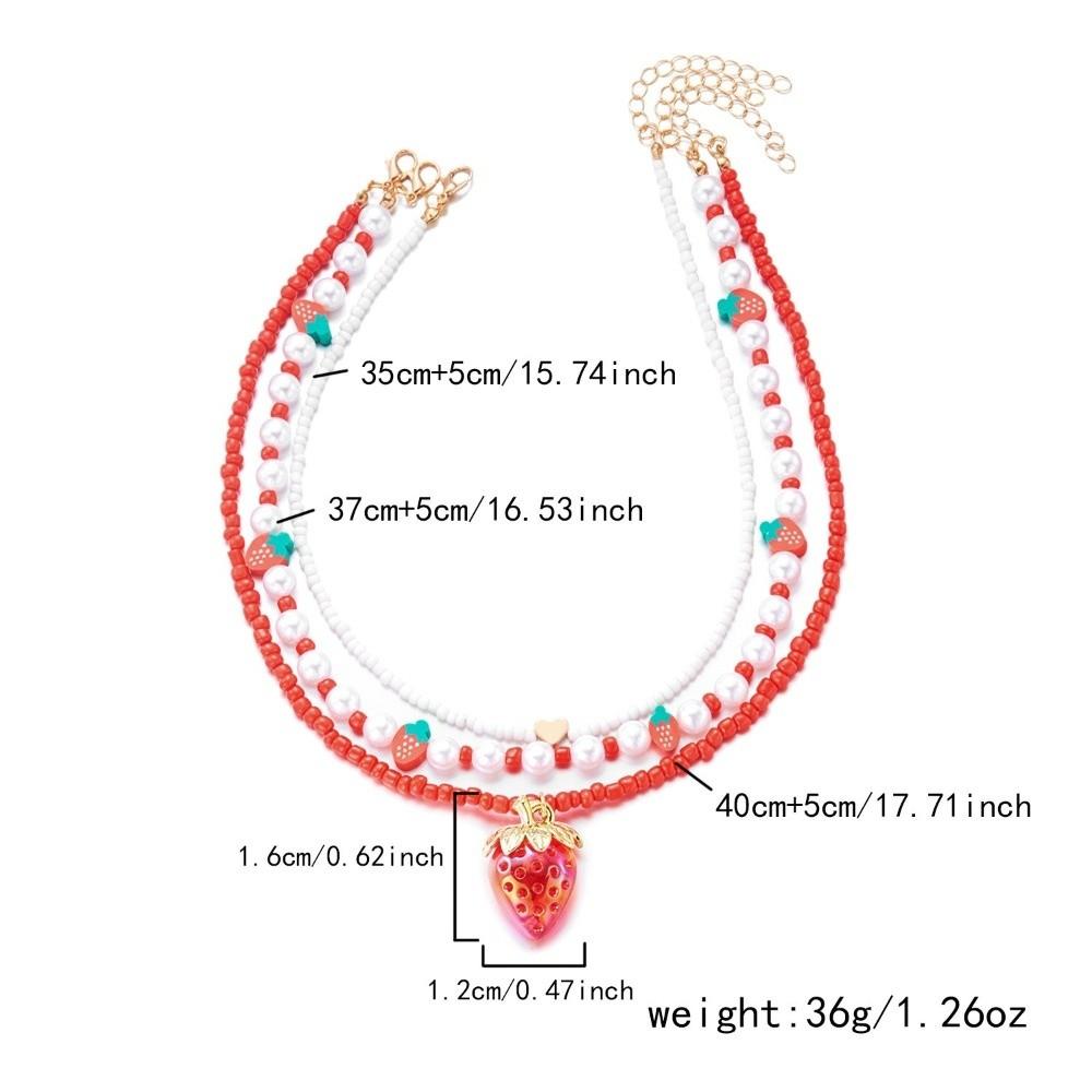 Multi-layer Pearl Beaded Necklace Bow Stacked Clavicle Choker Trendy Strawberry Necklace Women