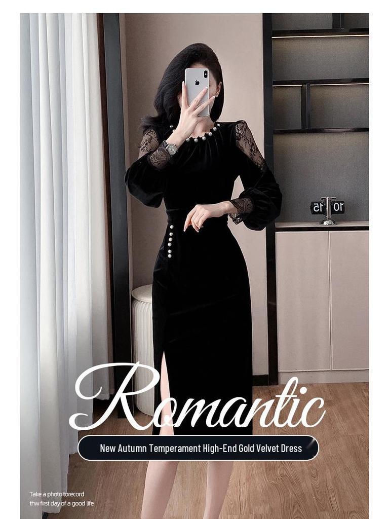 2025 Elegant Velvet Waist-Slimming Dress