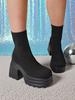 Women'S Casual Slip-On Knitted Ankle Boots High Heel Thick Bottom Fashion Platform Short Sock  Boots Dress Breathable Shoes